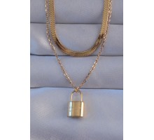 316L Çelik Gold Renk Çift Zincir Kilit Model Kolye - TJ-BKO8941