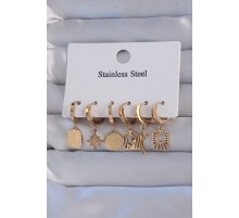 316L Çelik Gold Renk Yıldız Figürlü Tarot Model Halka Küpe Seti - TJ-BKP9156