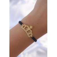 Gold Renk Zirkon Taşlı Taç Figür Makrome Bileklik TJ-BB6214