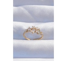 Pirinç Gold Renk Zirkon Taşlı Damla Detay Ayarlanabilir Yüzük - TJ-BYK3245