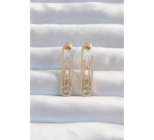 Pirinç Gold Renk Zirkon Taşlı Messika Küpe - TJ-BKP9174