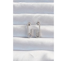 Pirinç Gümüş Renk Zirkon Taşlı Yarım Messika Küpe - TJ-BKP9177