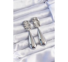 Pirinç Gümüş Renk Uzun Bombeli Ezme Plaka Küpe - TJ-BKP9240