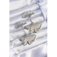 Pirinç Gümüş Renk Tırtıklı Yaprak Model Sallantılı Küpe TJ-BKP9249