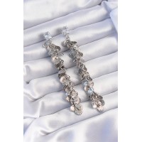 Pirinç Gümüş Renk Zirkon Taşlı Minimal Deniz Kabuklu Sallantılı Küpe TJ-BKP9253