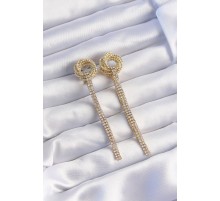 Pirinç Gold Renk Zirkon Taşlı Kıvrım Detay Sallantılı Küpe - TJ-BKP9254