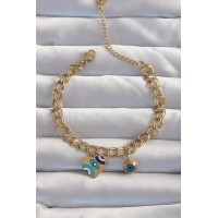316L Çelik Gold Renk Nazarlı Kalp Model Zincir Bileklik - TJ-BB6227