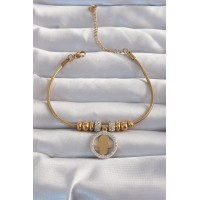 316L Çelik Gold Renk Zirkon Taş Aksesuarlı Fatma Ana Eli Bileklik TJ-BB6233