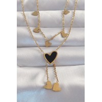316L Çelik Gold Renk Mineli Çoklu Kalp Kolye TJ-BKO8967