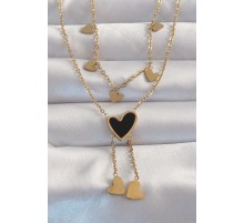 316L Çelik Gold Renk Mineli Çoklu Kalp Kolye - TJ-BKO8967