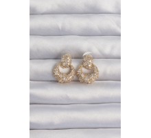 Pirinç Gold Renk Zirkon Taşlı Oval Form Küpe - TJ-BKP9273