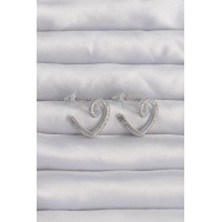 Pirinç Gümüş Renk Zirkon Taşlı Kıvrımlı Yarım Kalp Küpe TJ-BKP9278