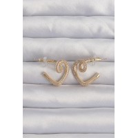Pirinç Gold Renk Zirkon Taşlı Kıvrımlı Yarım Kalp Küpe TJ-BKP9279