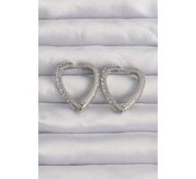 Pirinç Gümüş Renk Zirkon Taşlı Motifli Kalp Küpe - TJ-BKP9284