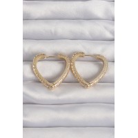 Pirinç Gold Renk Zirkon Taşlı Motifli Kalp Küpe TJ-BKP9285