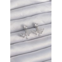 Pirinç Gümüş Renk Zirkon Taşlı V Model Küpe TJ-BKP9290