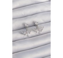 Pirinç Gümüş Renk Zirkon Taşlı V Model Küpe - TJ-BKP9290