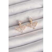 Pirinç Gold Renk Zirkon Taşlı V Model Küpe TJ-BKP9291