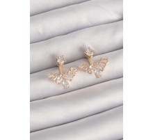 Pirinç Gold Renk Zirkon Taşlı V Model Küpe - TJ-BKP9291