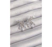 Pirinç Gümüş Renk Zirkon Taşlı Fiyonk Küpe - TJ-BKP9292