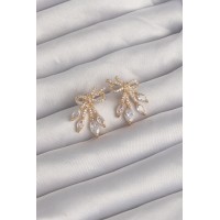Pirinç Gold Renk Zirkon Taşlı Fiyonk Küpe TJ-BKP9293
