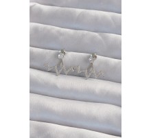 Pirinç Gümüş Renk Zirkon Taşlı Zikzak Küpe - TJ-BKP9302