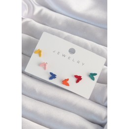Pirinç Rengarenk Mineli Minimal Kelebek Küpe Seti TJ-BKP9318