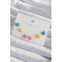 Pirinç Rengarenk Mineli Minimal Fiyonk Küpe Seti TJ-BKP9319