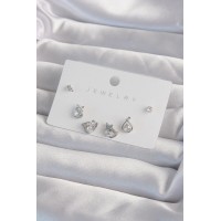 Pirinç Gümüş Renk Zirkon Taşlı Damla Model Küpe Seti TJ-BKP9320