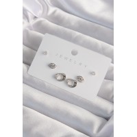 Pirinç Gümüş Renk Zirkon Taşlı Yaprak Model Küpe Seti TJ-BKP9324