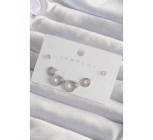 Pirinç Gümüş Renk Mineli Zirkon Taşlı Ay Yıldız Model Küpe Seti - TJ-BKP9326