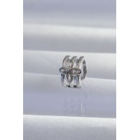 Pirinç Gümüş Renk Yonca Earcuff Küpe TJ-BKP9330
