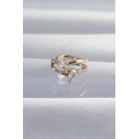 Pirinç Gold Renk Zirkon Taşlı Damla Earcuff Küpe TJ-BKP9335