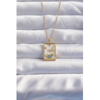 316L Çelik Zincir Gold Renk Ay Detay Mavi Zirkon Taşlı Tarot Kolye TJ-BKO8980