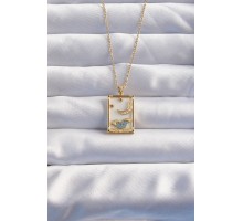 316L Çelik Zincir Gold Renk Ay Detay Mavi Zirkon Taşlı Tarot Kolye - TJ-BKO8980