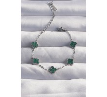 316L Çelik Baby Boy Gümüş Renk Çizgili Yeşil Mineli Yonca Bileklik - TJ-BB6270