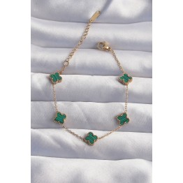316L Çelik Baby Boy Gold Renk Çizgili Yeşil Mineli Yonca Bileklik TJ-BB6271