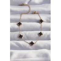 316L Çelik Baby Boy Gold Renk Siyah Mineli Yonca Bileklik - TJ-BB6276