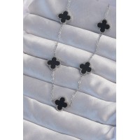 316L Çelik Gümüş Renk Siyah Mineli Yonca Kolye TJ-BKO8997