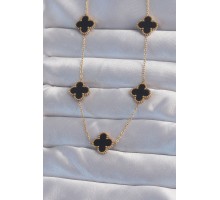 316L Çelik Gold Renk Siyah Mineli Yonca Kolye - TJ-BKO8998