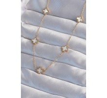 316L Çelik Gold Renk Minimal Beyaz Sedefli Yonca Kolye - TJ-BKO9002