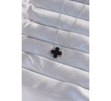 316L Çelik Gümüş Renk Siyah Mineli Yonca Kolye - TJ-BKO9007