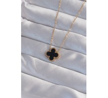 316L Çelik Gold Renk Siyah Mineli Yonca Kolye - TJ-BKO9008