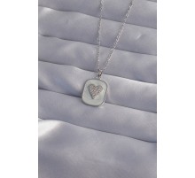 316L Çelik Zincir Mermer Desenli Gümüş Renk Zirkon Taşlı Kalp Model Kolye - TJ-BKO9014