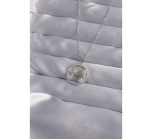 316L Çelik Zincir Gümüş Renk Zirkon Taşlı Yıldız Figürlü Oval Kolye - TJ-BKO9024