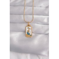 316L Çelik Gold Renk Beyaz Mineli Kız Figür Tarot Kolye TJ-BKO9027