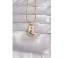 316L Çelik Gold Renk Beyaz Mineli Kız Figür Tarot Kolye - TJ-BKO9027