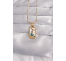 316L Çelik Gold Renk Beyaz Mineli Kız Figür Tarot Kolye - TJ-BKO9027