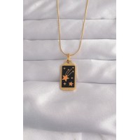 316L Çelik Gold Renk Siyah Mineli Yıldız Figür Tarot Kolye TJ-BKO9028