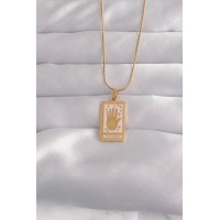316L Çelik Gold Renk Pembe Mineli El Figür Tarot Kolye TJ-BKO9031